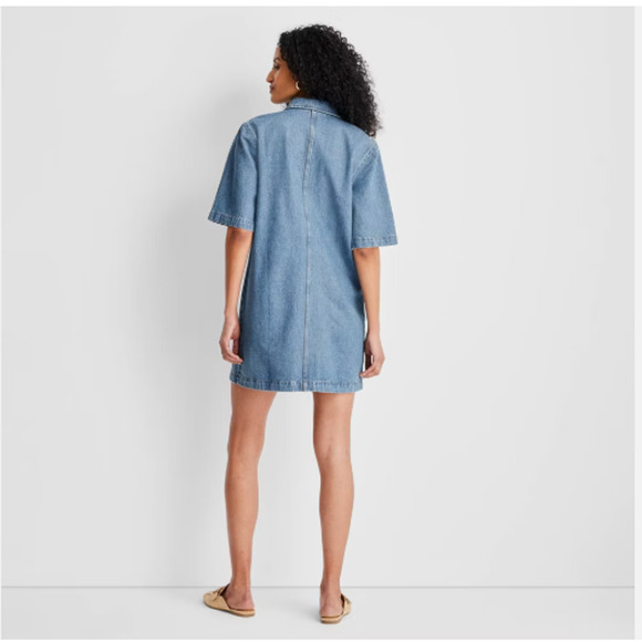 Denim Mini Shirtdress Sz Medium NWT Future Collective - Picture 3 of 11